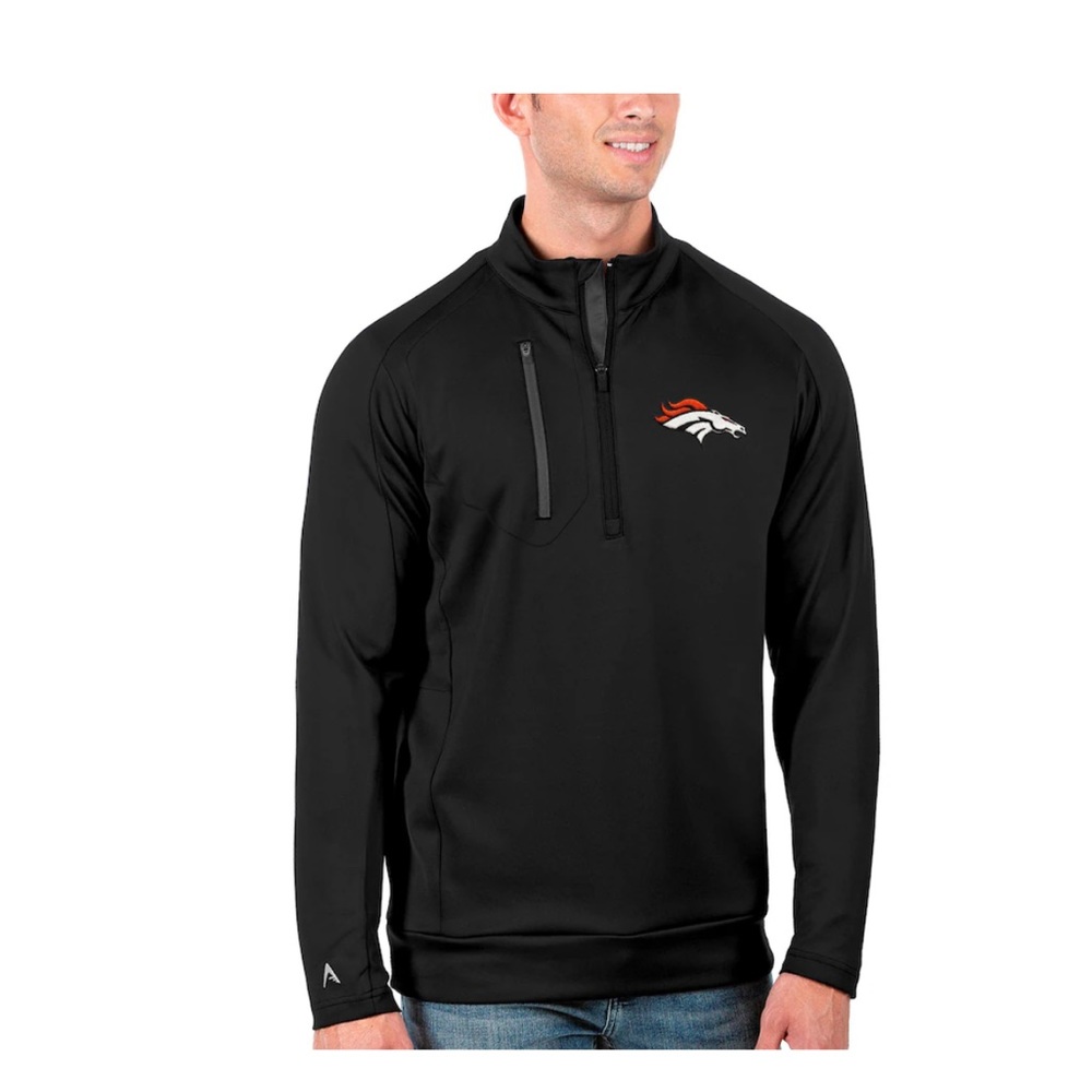 Men's Denver Broncos Antigua Black/Charcoal Quarter-Zip Pullover Jacket